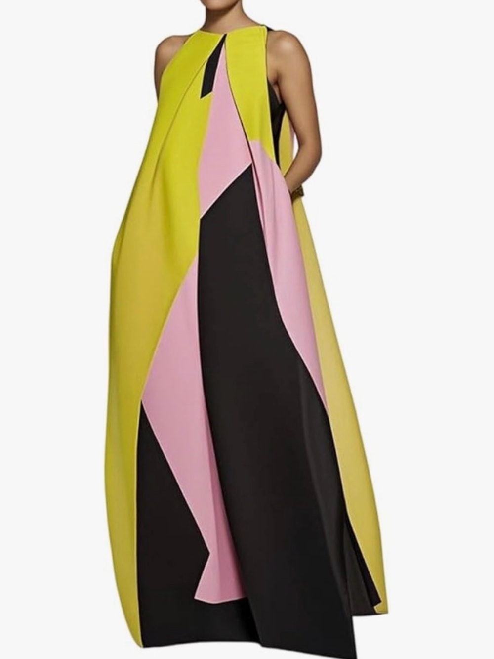 Colorblock Maxi Dress in Yellow, Pink & Black